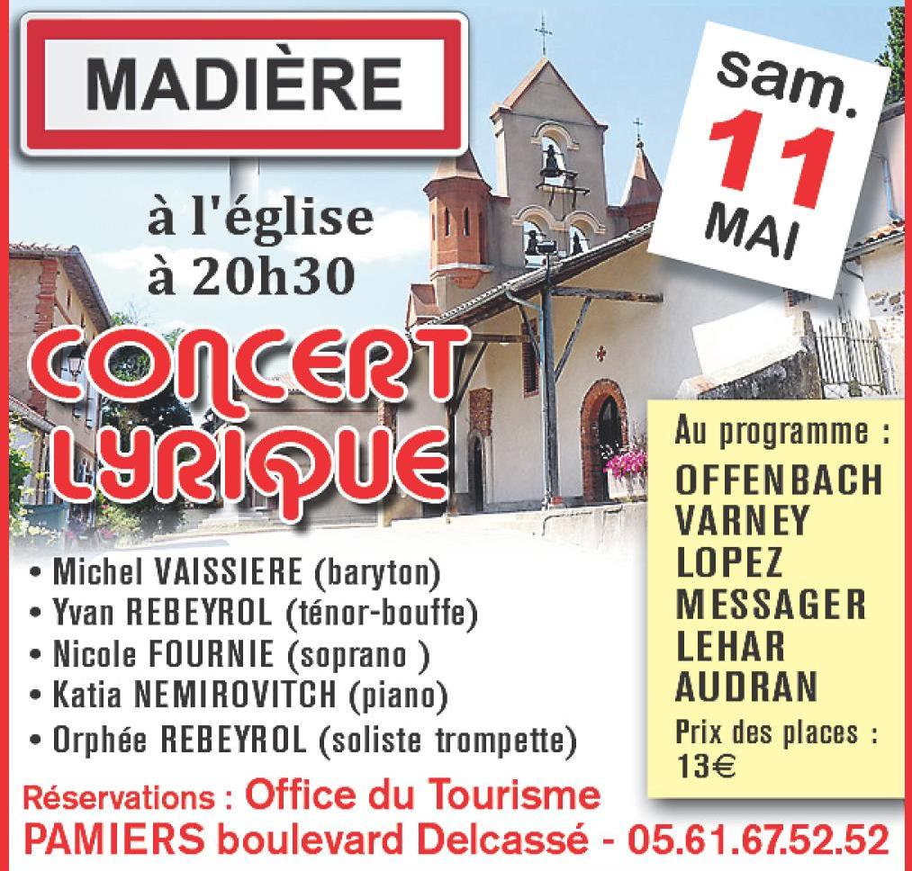 Concert lyrique, concert, Madière, Ariège, Yvan Rebeyrol,Orphée Rebeyrol, Katia Némirovitch, opéra, opéra-bouffe, opérette
